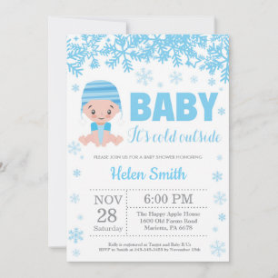 Baby its Cold Outside Winter Blue Boy Baby Shower Invitation