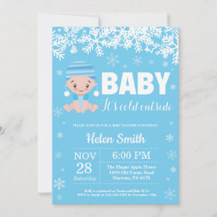 Baby its Cold Outside Winter Blue Boy Baby Shower Invitation