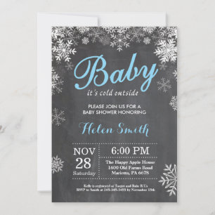 Baby its Cold Outside Winter Blue Boy Baby Shower Invitation