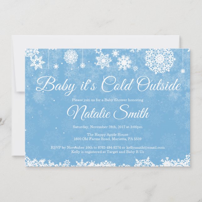 Baby Its Cold Outside Winter Blue Boy Baby Shower Invitation (Front)
