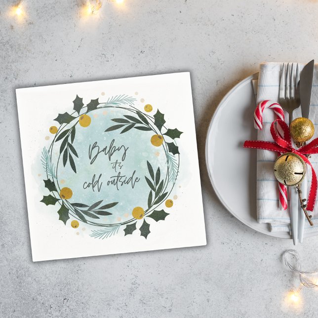 Baby Its Cold Outside Winter Blue Gold Baby Shower Napkin (Creator Uploaded)