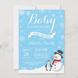 Baby Its Cold Outside Winter Boy Baby Shower Blue Invitation