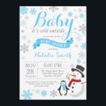 Baby Its Cold Outside Winter Boy Baby Shower Blue Invitation<br><div class="desc">Baby Its Cold Outside Winter Boy Baby Shower Invitation. Boy Baby Shower Invitation. Winter Holiday Baby Shower Invite. Blue and Grey Snowflakes. Snowman and White Background. For further customisation,  please click the "Customise it" button and use our design tool to modify this template.</div>