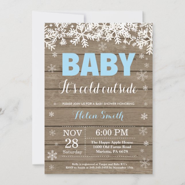 Baby its Cold Outside Winter Boy Baby Shower Invitation (Front)
