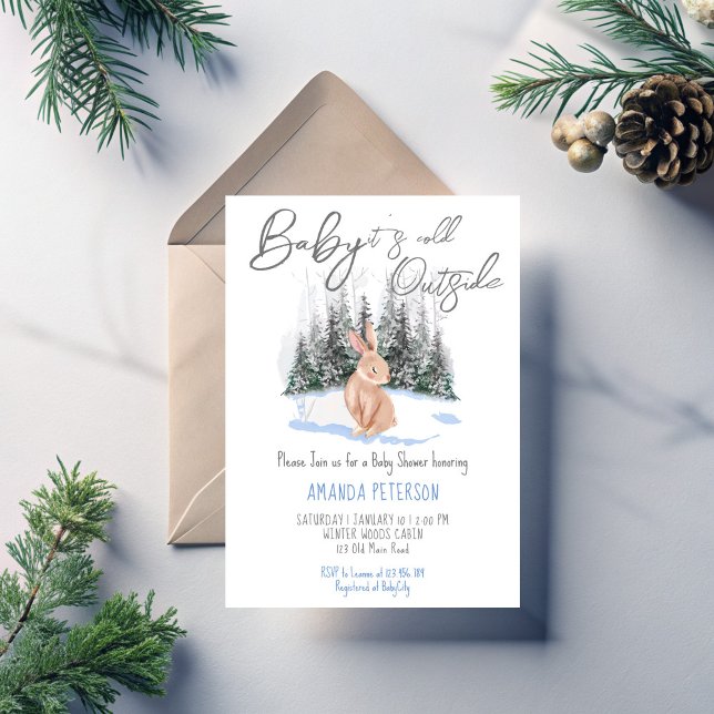 Baby It's Cold Outside winter bunny baby shower  Invitation (Baby It's Cold Outside winter bunny baby shower Invitation template woodlands winter baby shower)