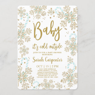 Baby it's cold outside winter christmas baby boy invitation