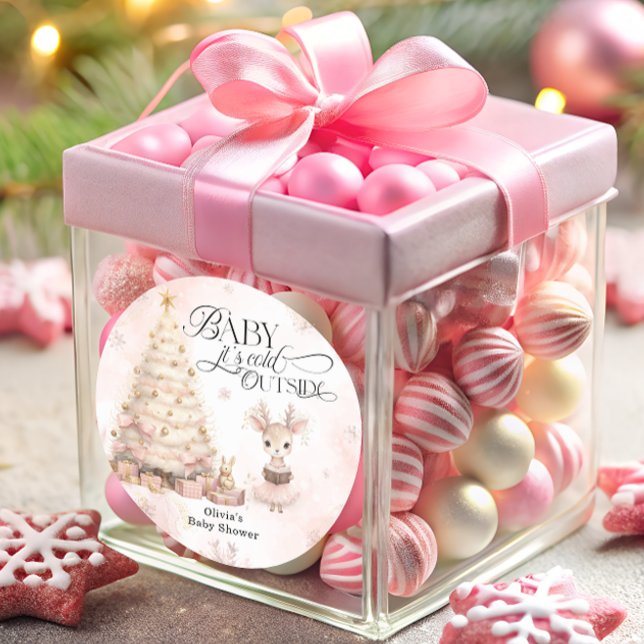 Baby its Cold Outside Winter Deer Baby Shower  Classic Round Sticker (Creator Uploaded)
