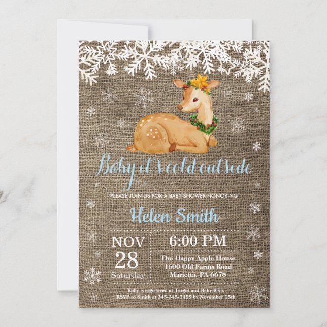 Baby its Cold Outside Winter Deer Boy Baby Shower Invitation (Front)