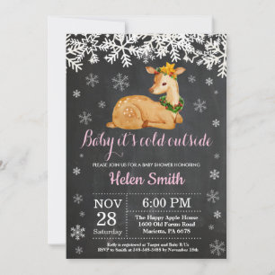Baby its Cold Outside Winter Deer Girl Baby Shower Invitation