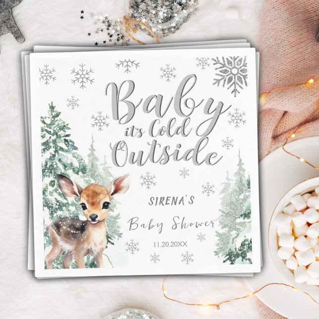 Baby it's Cold Outside | Winter Fawn Baby Shower Napkin (Creator Uploaded)