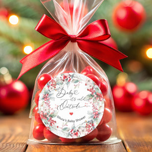 Baby it's Cold Outside Winter Floral Baby Shower Classic Round Sticker