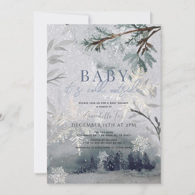 Baby It's Cold Outside Winter Forest Baby Shower Invitation (Front)