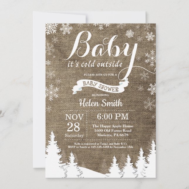Baby its Cold Outside Winter Forest Baby Shower Invitation (Front)