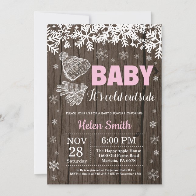 Baby its Cold Outside Winter Girl Baby Shower Invitation (Front)