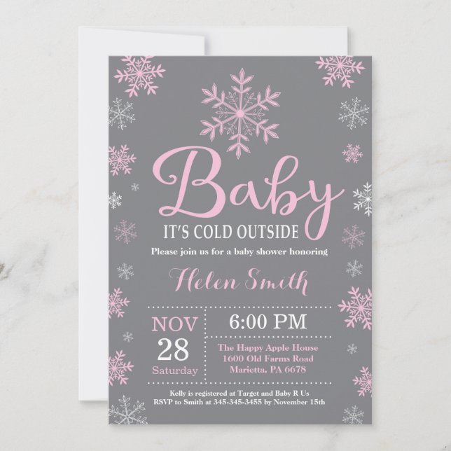 Baby Its Cold Outside Winter Girl Baby Shower Invitation (Front)