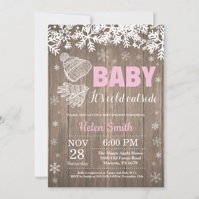 Baby its Cold Outside Winter Girl Baby Shower Invitation (Front)