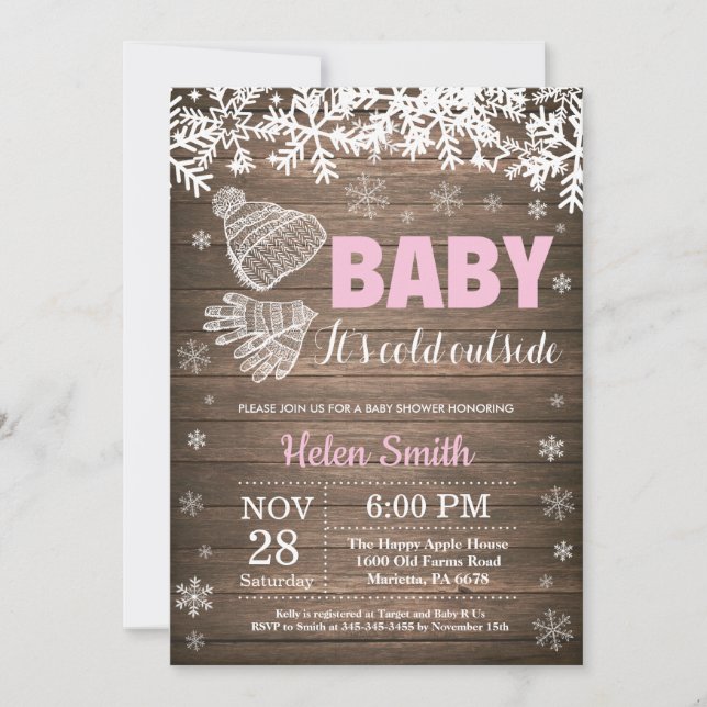 Baby its Cold Outside Winter Girl Baby Shower Invitation (Front)