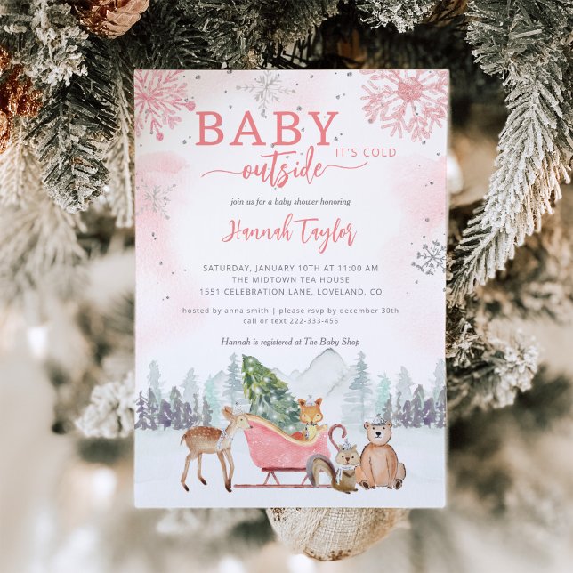 Baby It's Cold Outside Winter Girl Baby Shower Invitation (Creator Uploaded)