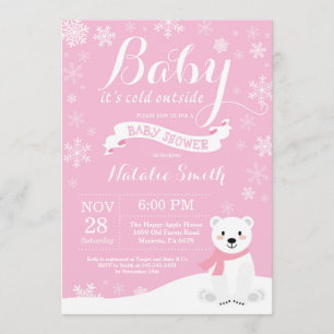 Baby Its Cold Outside Winter Girl Baby Shower Pink Invitation