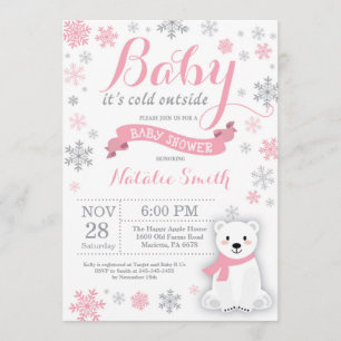 Baby Its Cold Outside Winter Girl Baby Shower Pink Invitation