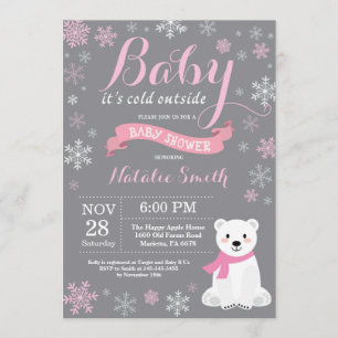 Baby Its Cold Outside Winter Girl Baby Shower Pink Invitation