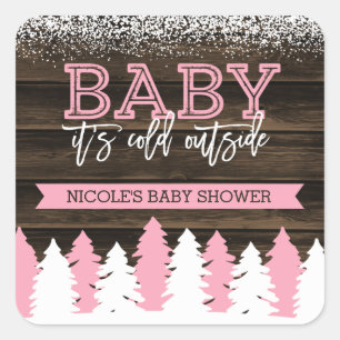 Baby It's Cold Outside Winter Girl Baby Shower Square Sticker