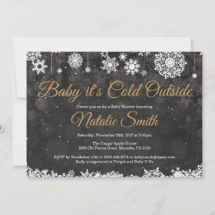 Baby Its Cold Outside Winter Gold Baby Shower Invitation