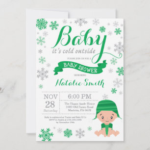 Baby Its Cold Outside Winter Green Baby Shower Invitation