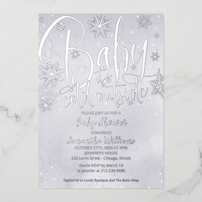 Baby It's Cold Outside Winter Grey Baby Shower Foi (Front)