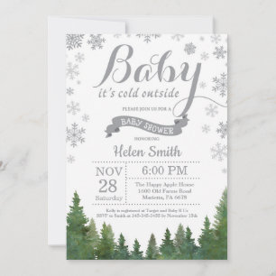 Baby its Cold Outside Winter Grey Baby Shower Invitation