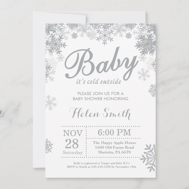 Baby its Cold Outside Winter Grey Baby Shower Invitation (Front)