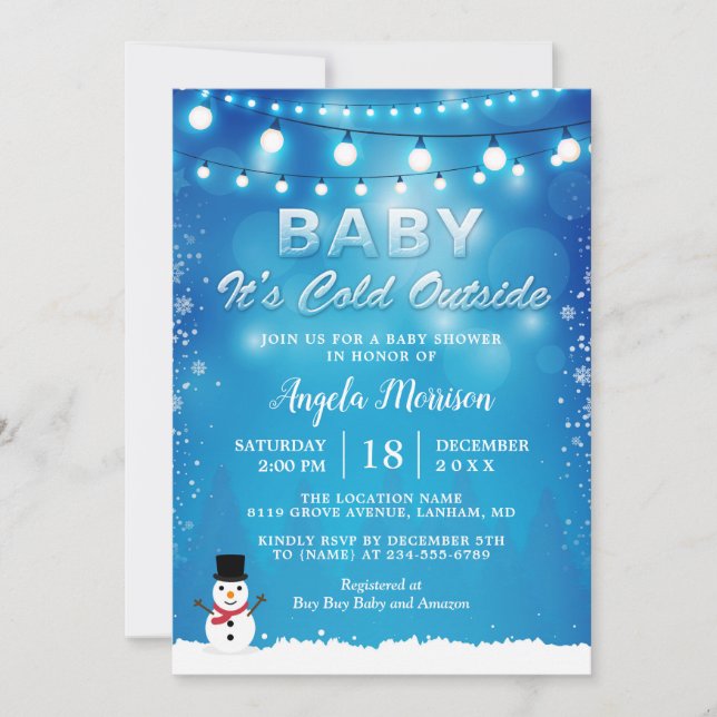 Baby It's Cold Outside Winter Lights Baby Shower Invitation (Front)
