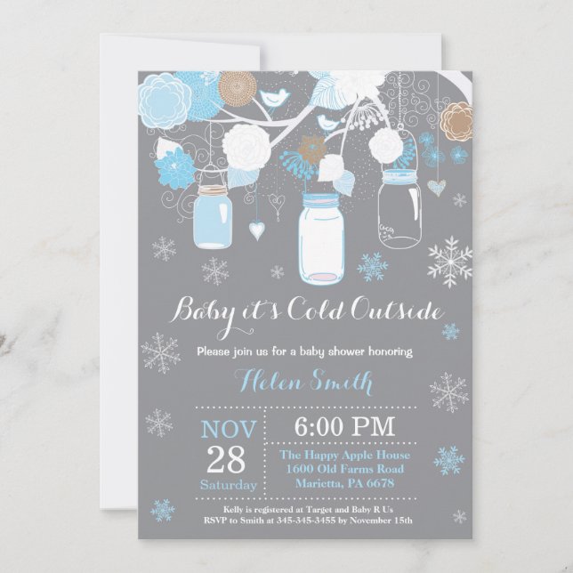 Baby its Cold Outside Winter Mason Jar Baby Shower Invitation (Front)