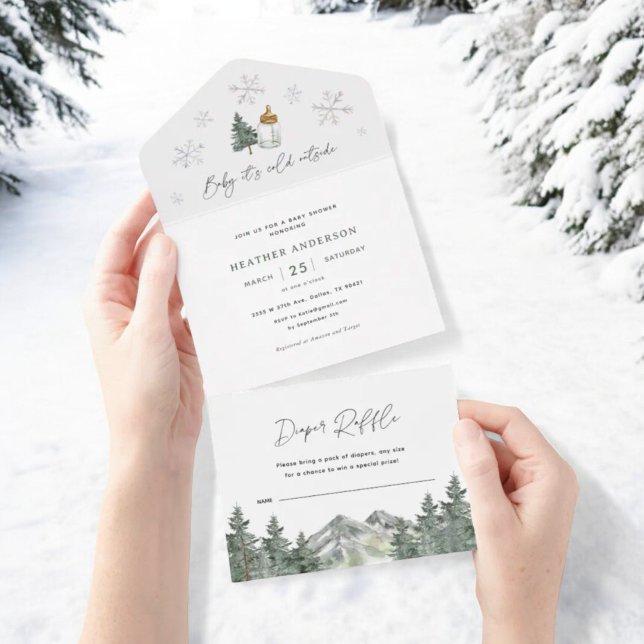 Baby It's Cold Outside Winter Mountain Baby Shower All In One Invitation (Creator Uploaded)