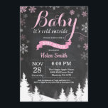 Baby its Cold Outside Winter Pink Girl Baby Shower Invitation<br><div class="desc">Baby its Cold Outside Winter Baby Shower invitation. Pink and White Snowflake. Girl Baby Shower Invitation. Winter Holiday Baby Shower Invite. Chalkboard Background. Woodland Trees Forest Mountain. For further customisation,  please click the "Customise it" button and use our design tool to modify this template.</div>