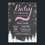 Baby its Cold Outside Winter Pink Girl Baby Shower Invitation<br><div class="desc">Baby its Cold Outside Winter Baby Shower invitation. Pink and White Snowflake. Girl Baby Shower Invitation. Winter Holiday Baby Shower Invite. Chalkboard Background. Woodland Trees Forest Mountain. For further customisation,  please click the "Customise it" button and use our design tool to modify this template.</div>