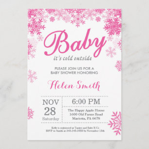 Baby its Cold Outside Winter Pink Girl Baby Shower Invitation
