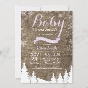 Baby its Cold Outside Winter Purple Baby Shower Invitation