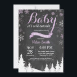 Baby its Cold Outside Winter Purple Baby Shower Invitation<br><div class="desc">Baby its Cold Outside Winter Baby Shower invitation. Purple and White Snowflake. Girl Baby Shower Invitation. Winter Holiday Baby Shower Invite. Chalkboard Background. Woodland Trees Forest Mountain. For further customisation,  please click the "Customise it" button and use our design tool to modify this template.</div>