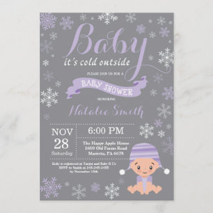 Baby Its Cold Outside Winter Purple Baby Shower Invitation