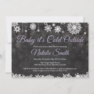 Baby Its Cold Outside Winter Purple Baby Shower Invitation