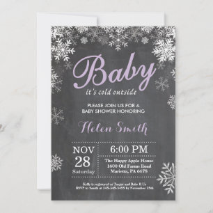 Baby its Cold Outside Winter Purple Baby Shower Invitation