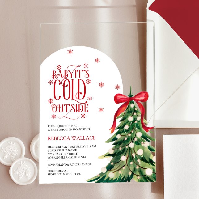 Baby It's Cold Outside Winter Red Bow Baby Shower Acrylic Invitations (Creator Uploaded)