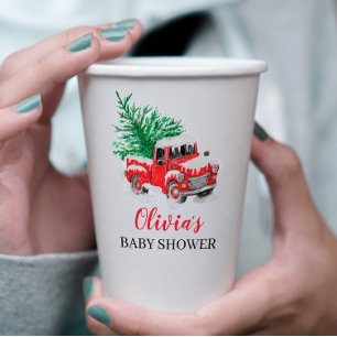 Baby its Cold Outside Winter Red Truck Baby Shower Paper Cups