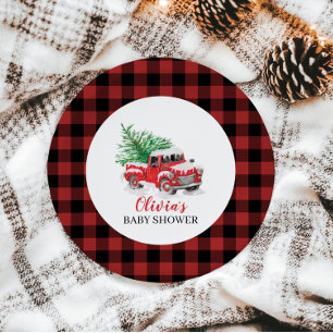 Baby its Cold Outside Winter Red Truck Baby Shower Paper Plate