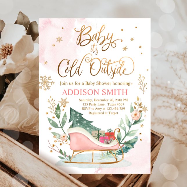 Baby It's Cold Outside Winter Sleigh Baby Shower Invitation (Creator Uploaded)