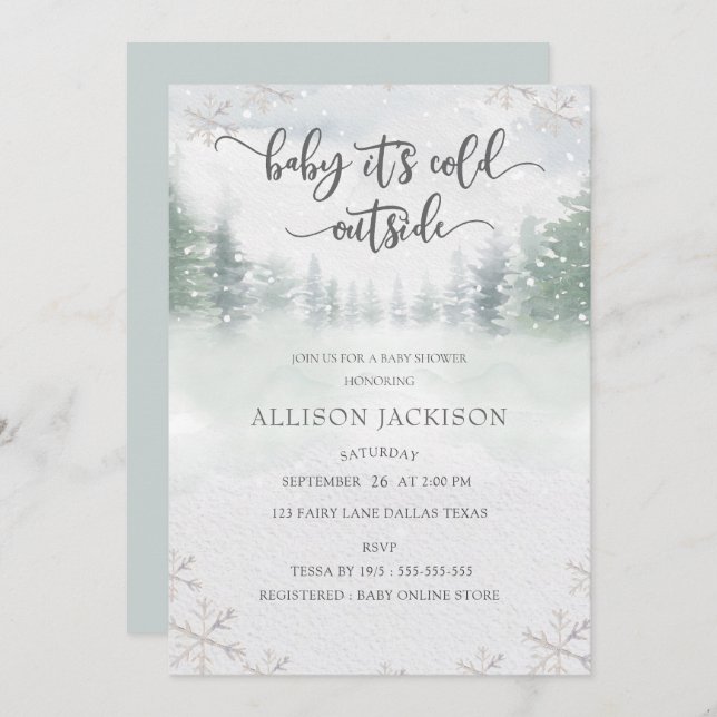  Baby It's Cold Outside  Winter Snow Baby Shower  Invitation (Front/Back)