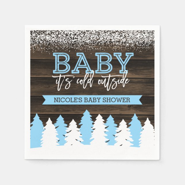 Baby It's Cold Outside Winter Snow Boy Baby Shower Napkin (Front)