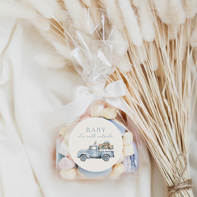 Baby It's Cold Outside Winter Woodland Baby Shower Classic Round Sticker (Creator Uploaded)