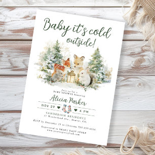 Baby its cold outside winter woodland baby shower invitation